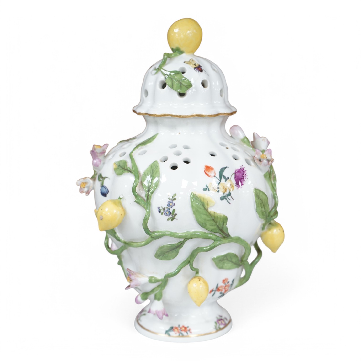 A Meissen pot pourri vase and cover, c.1760, 18cm. Condition - fair